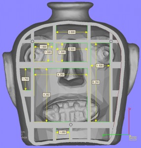 A drawing by artist Brian Gillis showing the original dimensions of compartments within the face jug time capsule.