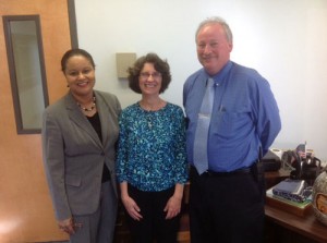 Principal Bobby Turner of Douglas Elementary School in Trenton is pictured with two who came from Greenwood to visit the Montessori program at Douglas. Mrs. Mamie Nicholson (left) is Program Director of The Self Family Foundation which has help fund this Montessori school and Ms. Barbara Ervin is Dir. Of the Montessori Programs at Lander University.