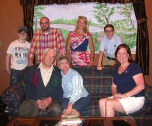 Here is the cast of On Golden Pond which opens at the Wm. M. Bouknight Theatre this weekend: Seated, left to right, Dave Engelman as Norman, Debbie Fryer as Ethel, Theresa Lambert as Chelsea; (back row) Nathan Noel as Billy, Allen Hatcher as Bill, Janet Johnson as the phone operator, and Carson Faulkner as Charlie.