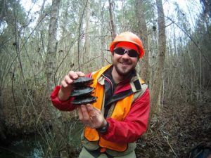 Graduate student Chris O’Bryan uses VHF radio transmitters to monitor spotted turtles in North Carolina image by: Chris O'Bryan/Clemson University
