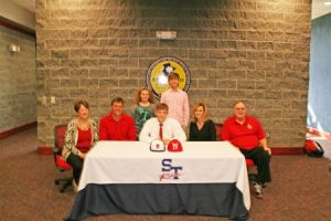 Jacob Bass is joined by his father Jaye , mother Janice, grandmother Jackie, grandfather Jerry  and his brother and sister during Newberry College Baseball Scholarship ceremony Tuesday morning.