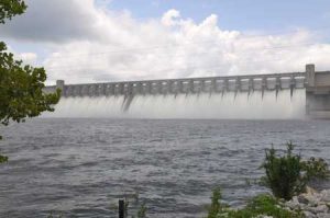 Water is released from the spillway gates at the U.S. Army Corps of Engineers' J. Strom Thurmond Dam during a gate test July 11, 2013. USACE photo by Billy Birdwell