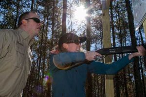 The creation of new shooters began today at the Palmettto Shooting Complex at the NWTF. Ryan Bronson of ATK/Federal provided some shooting tips to Kelly Grummert of Nationwide Insurance.