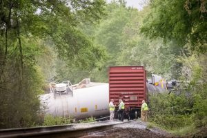 April 10, 2015 derailment of Norfolk Southern freight train near Salter's Pond Road in Trenton, S.C.  Photo Credit: Robert H. Norris, III/Advertiser Staff