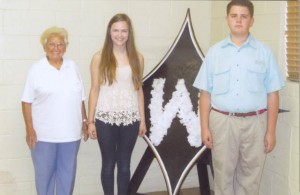 Essay winners, Beth Warnken and Turner Miles Peeples (far right); far left is Mrs. Piekielniak of the American Legion Auxiliary, sponsoring organization.