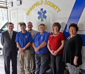 Piedmont Technical College and Edgefield Emergency Medical Services will be partnering to offer the emergency medical technician certificate at the Edgefield Count EMS Station One. Pictured are, from left, Dr. Jack Bagwell, PTC vice president for academic affairs; Raymond Batchelor, director of Edgefield EMS; Rusty Denning, PTC associate vice president for Continuing Education; Michael Butler, Edgefield EMS training officer and instructor; Deborah Hoffman, PTC continuing education program manager for health and safety; and Vickie Baldwin, Edgefield liaison for PTC Continuing Education.