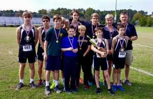 Back row : Evan Anderson, Kevin Freeland, Ethan Anderson, Hammond Manly, Hampton Cumbee, Michael Cumbee, Coach Bill Manly Front row: Chuck Hammond, Preston Bledsoe, James Creasy, Hudson Manly(holding trophy ), Briggs Williams.