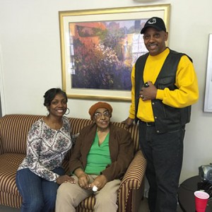 Kindra Sterling, manager of Villages of Beaver Dam, was one of the hosts for residents.  She is seated with a resident, Mrs. Nicholson, and standing is Mike Walker who did much of the organizing.