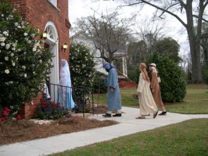 Mary, Joseph and Shepherds enter the Trinity Episcopal in the 2011 Tour of Churches.