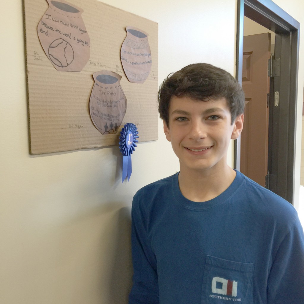 Nathan Alan Kulp of Trenton won the First Place Blue Ribbon in the Couplet Contest sponsored by the Poet Laureate of Edgefield, Laurel Blossom.