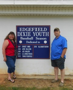 Pictured are Charlotte and Bill Cheatham next to the sign dedicating the Edgefield.
