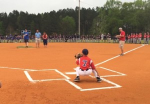 Bill Cheatham throws first pitch for 2016 officially opening the Bill and Charlotte Cheatham Dixie Youth Season in Edgefield.