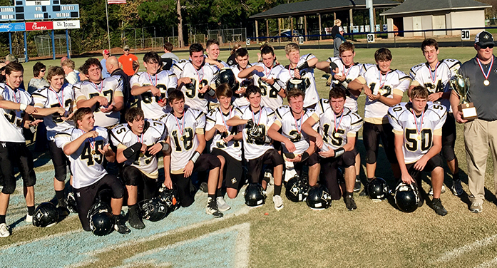 Left to right front: Wesley Vega, Peyton Lilly, Hunter Sherrill, Davidson Day, Mason Burgess, Britt Gossett, Will Padgett, Kyle Vega, Head Coach Mark Rodgers Left to right back: Scott Saxon, Blake Strawhorn, Nick Edwards, Parker Lilly, Zac Berry, Sean Griffith, Elijah Batt, Caleb Busbee, Bailey Goldman, Seth Daniel, Caleb Kemp, Sanford Satcher.