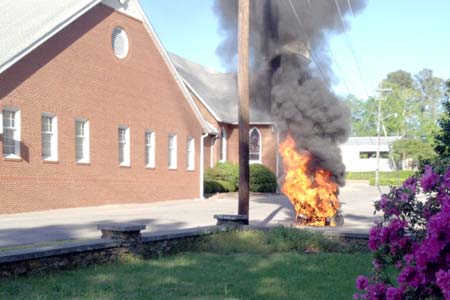 Moped Blaze in Church Parking Lot