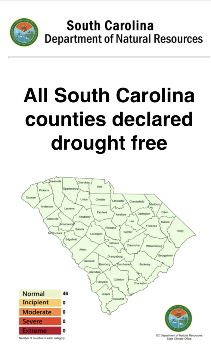 All South Carolina counties declared drought free All South Carolina counties declared drought free